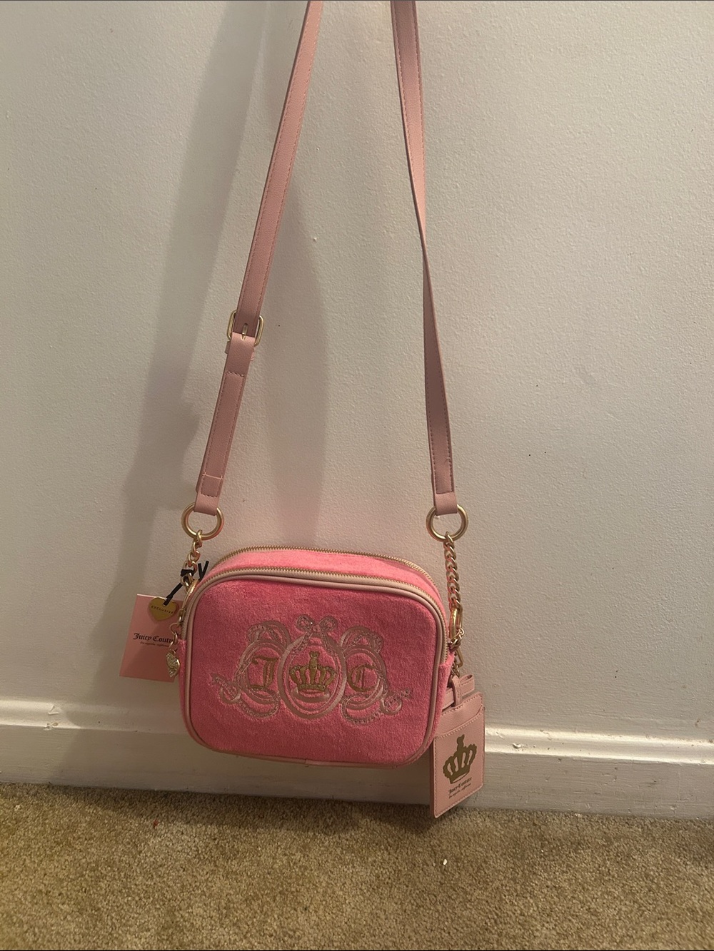 Juicy Couture Pink Embroidered Crossbody Bag by
